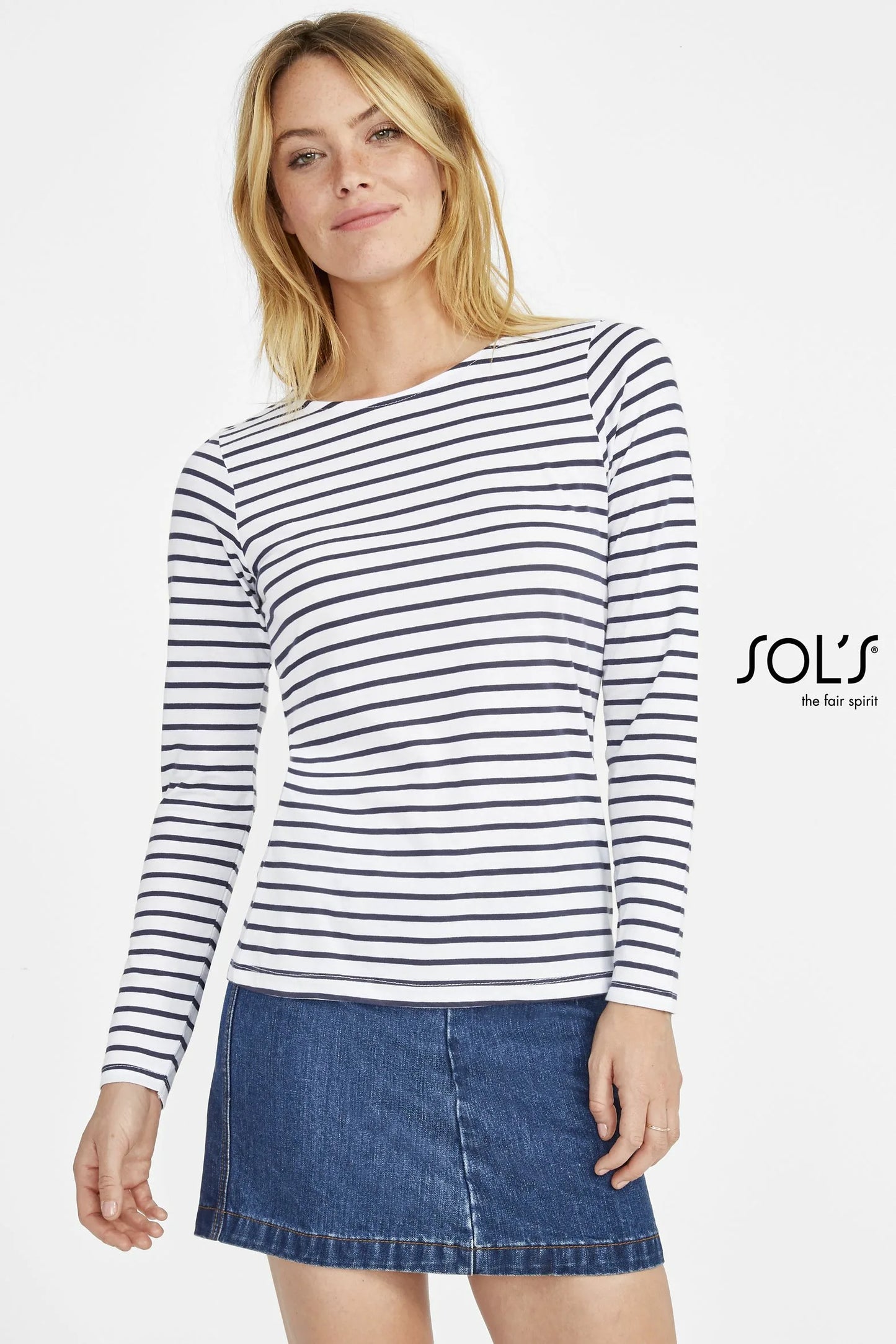 Sol's 01403 - MARINE WOMEN Tee Shirt Femme Manches Longues Rayé